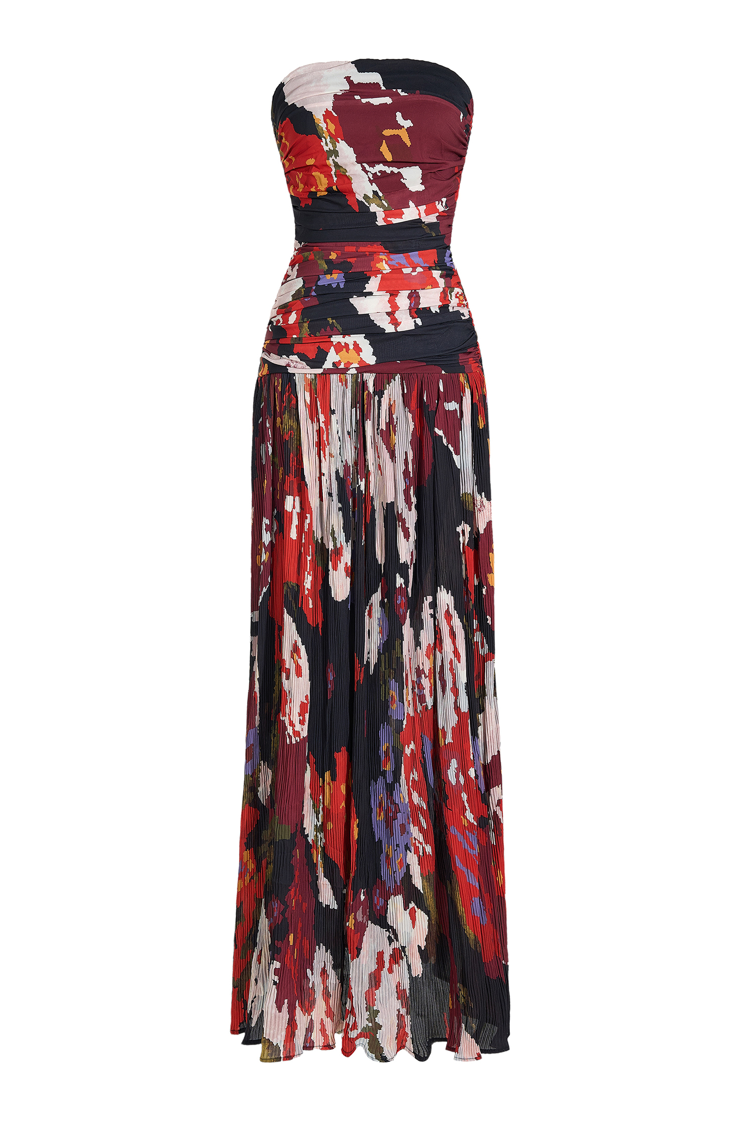 Pleated Off-Shoulder Floral Midi Dress