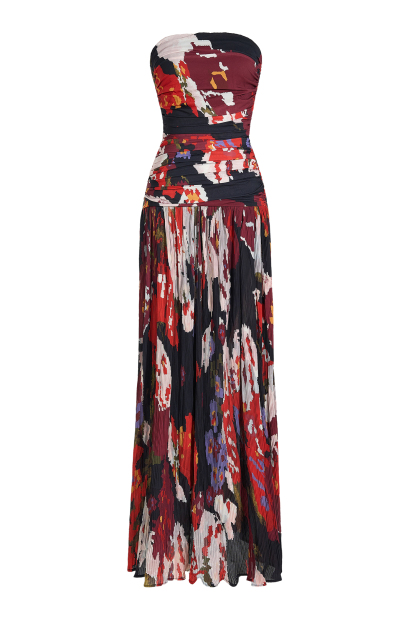 Pleated Off-Shoulder Floral Midi Dress