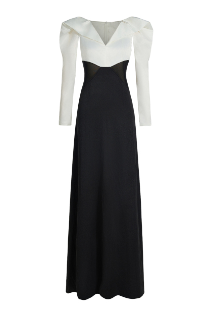 Contrast Color Long Sleeve Maxi Dress