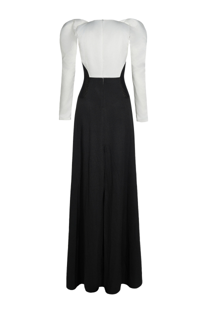 Contrast Color Long Sleeve Maxi Dress