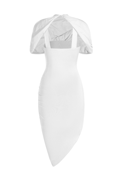 Asymmetric Twisted Cape Midi Dress