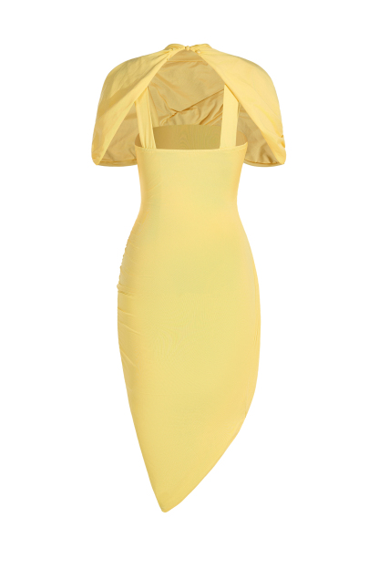 Asymmetric Twisted Cape Midi Dress