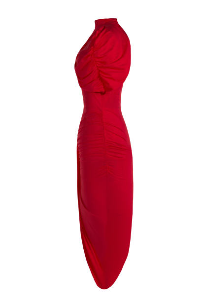 Asymmetric Twisted Cape Midi Dress