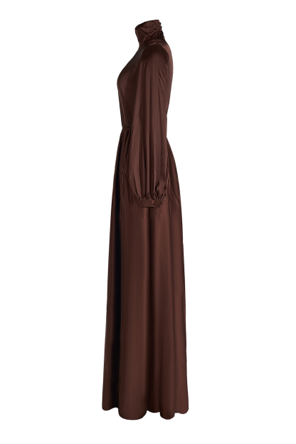 Satin Shirring Lantern Sleeve Maxi Dress