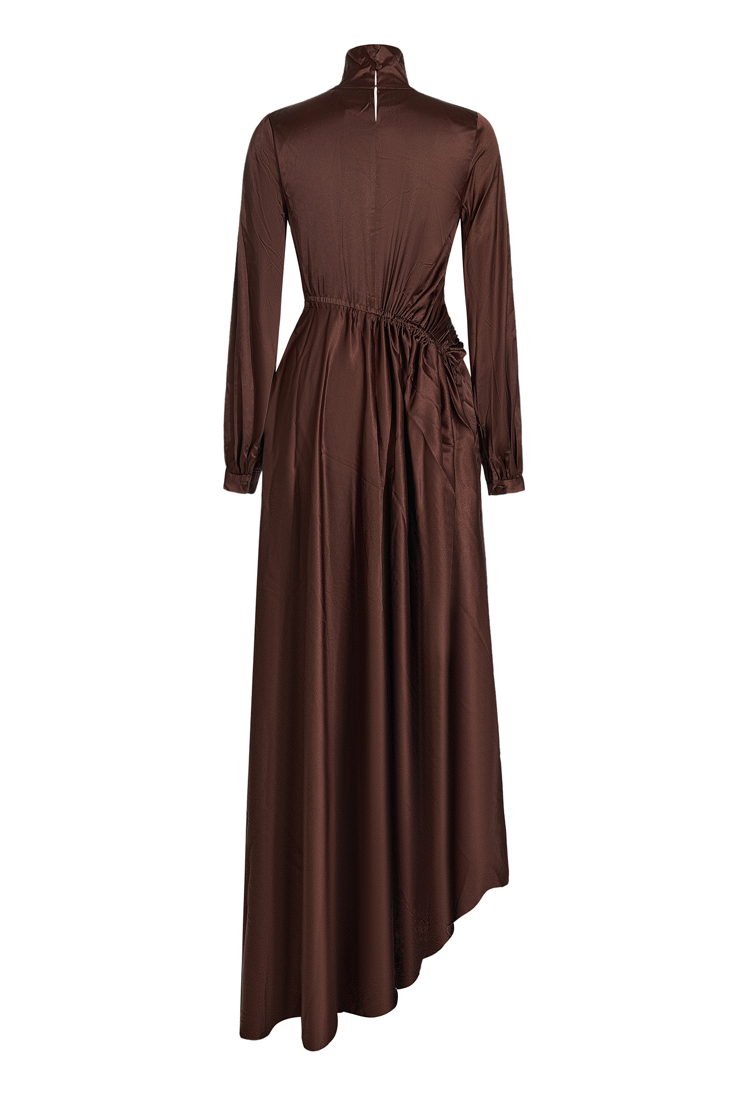 Satin Shirring Lantern Sleeve Maxi Dress