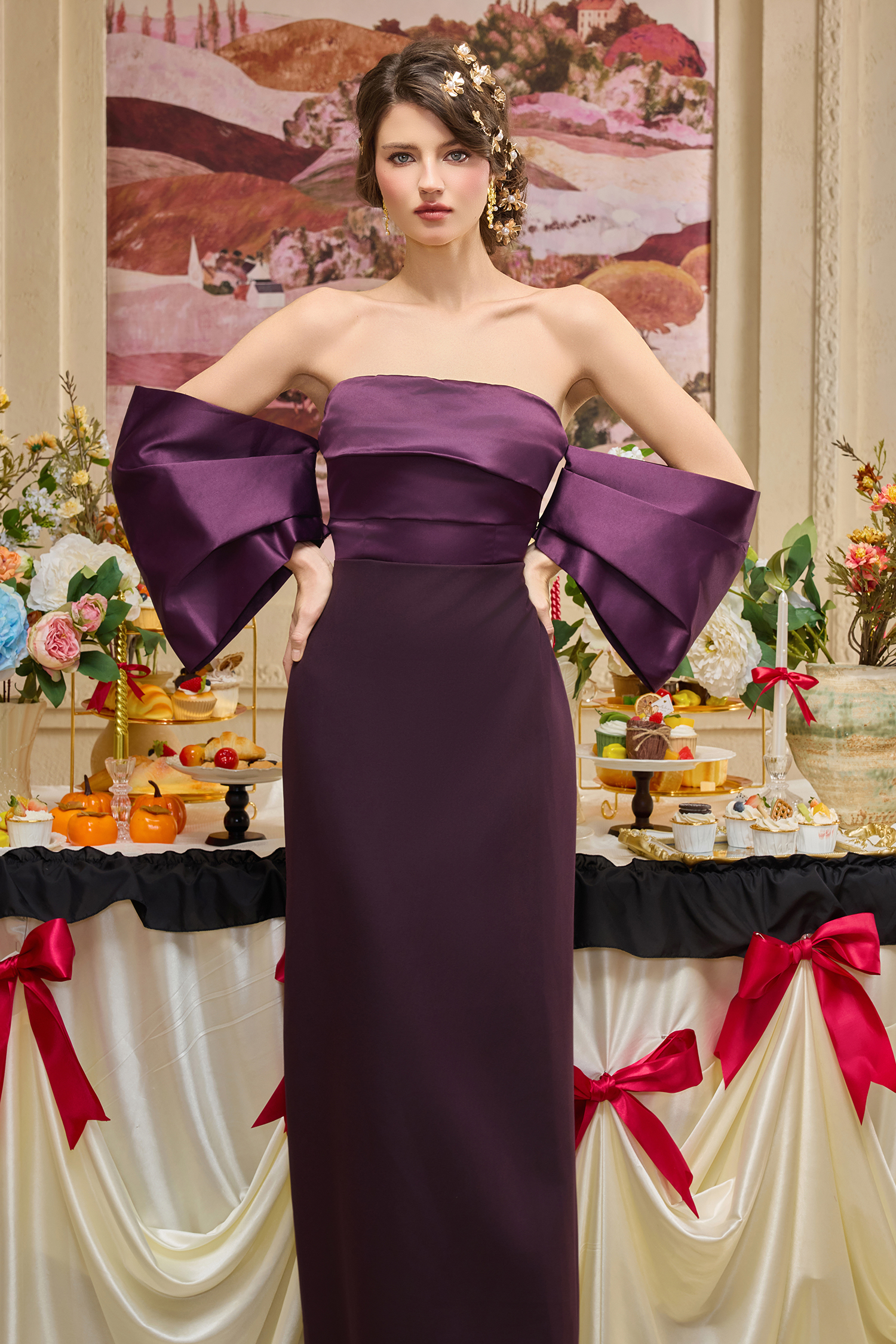 Satin Splicing Off-Shoulder Midi Dress