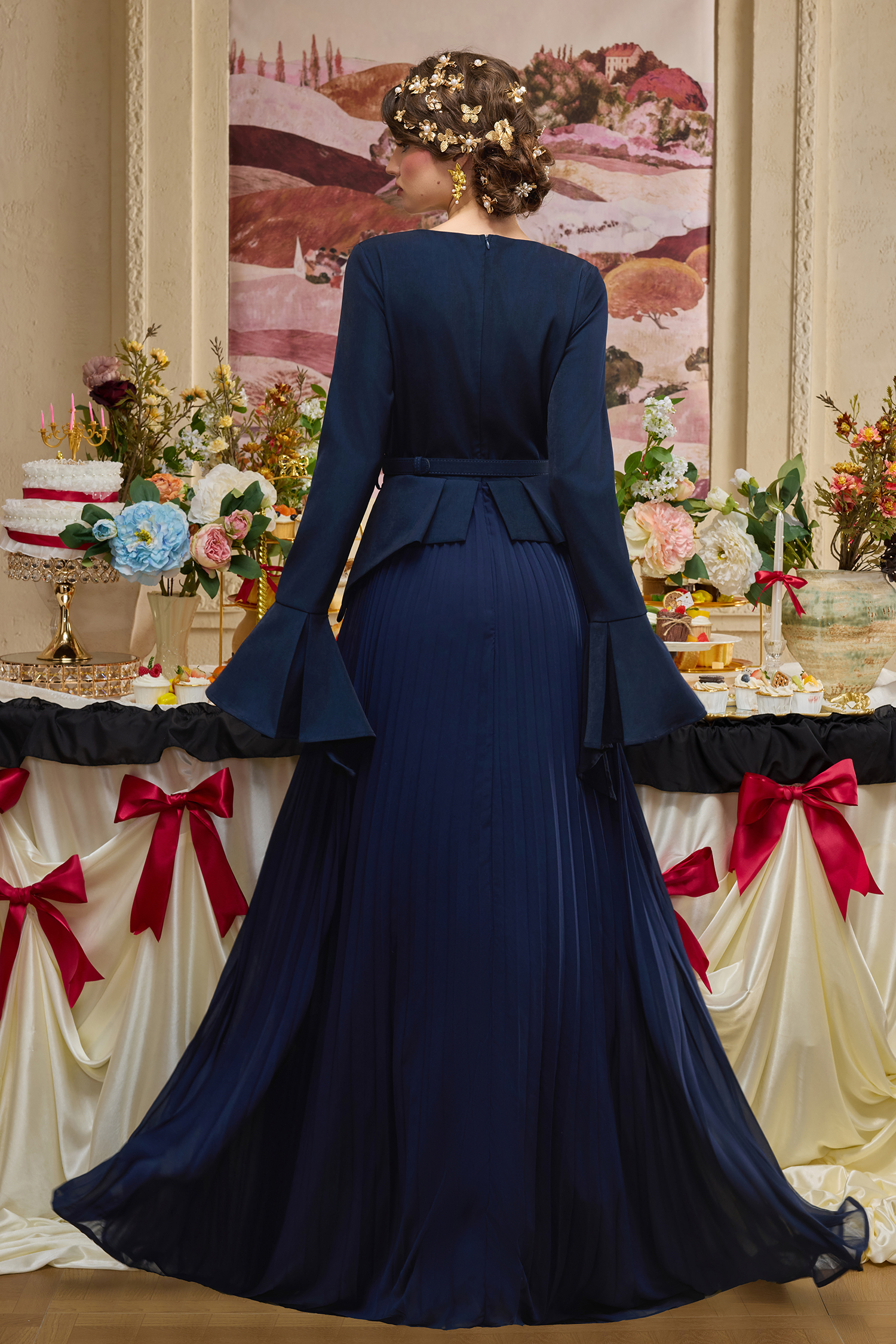 Chiffon Splicing Bell Sleeve Maxi Dress