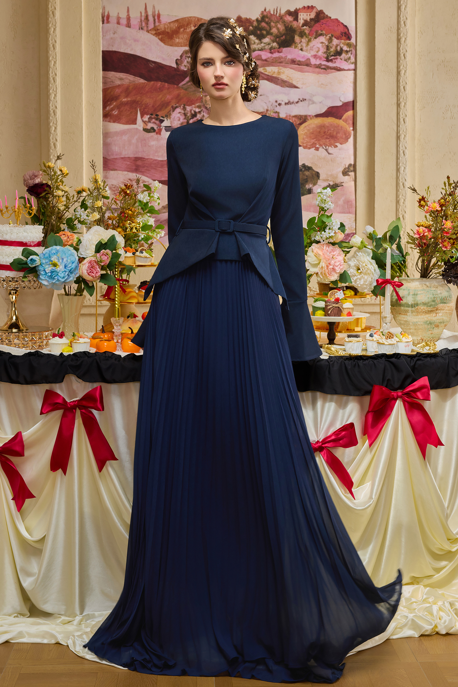 Chiffon Splicing Bell Sleeve Maxi Dress