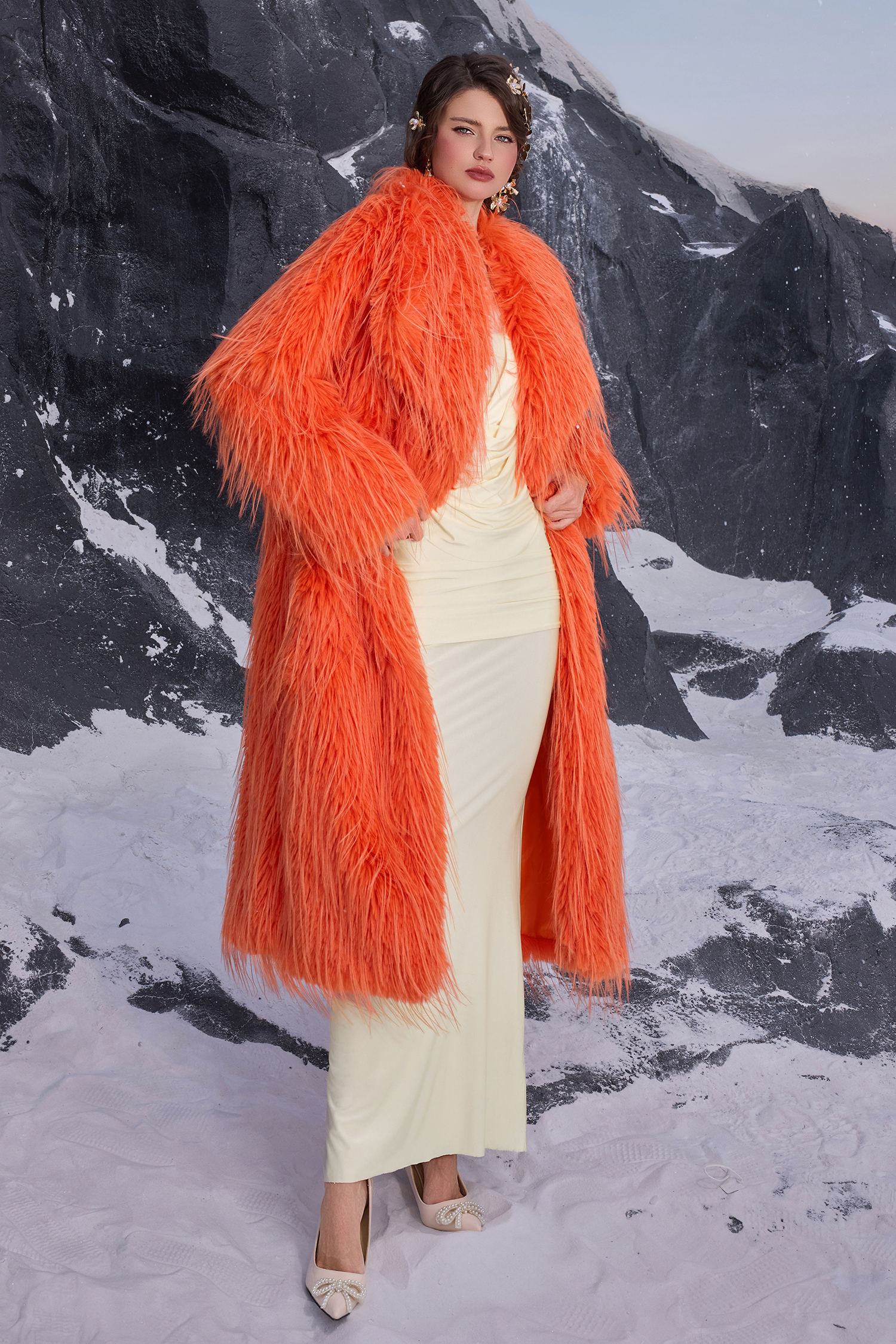 Tassel Faux Fur Fabric Solid Coat