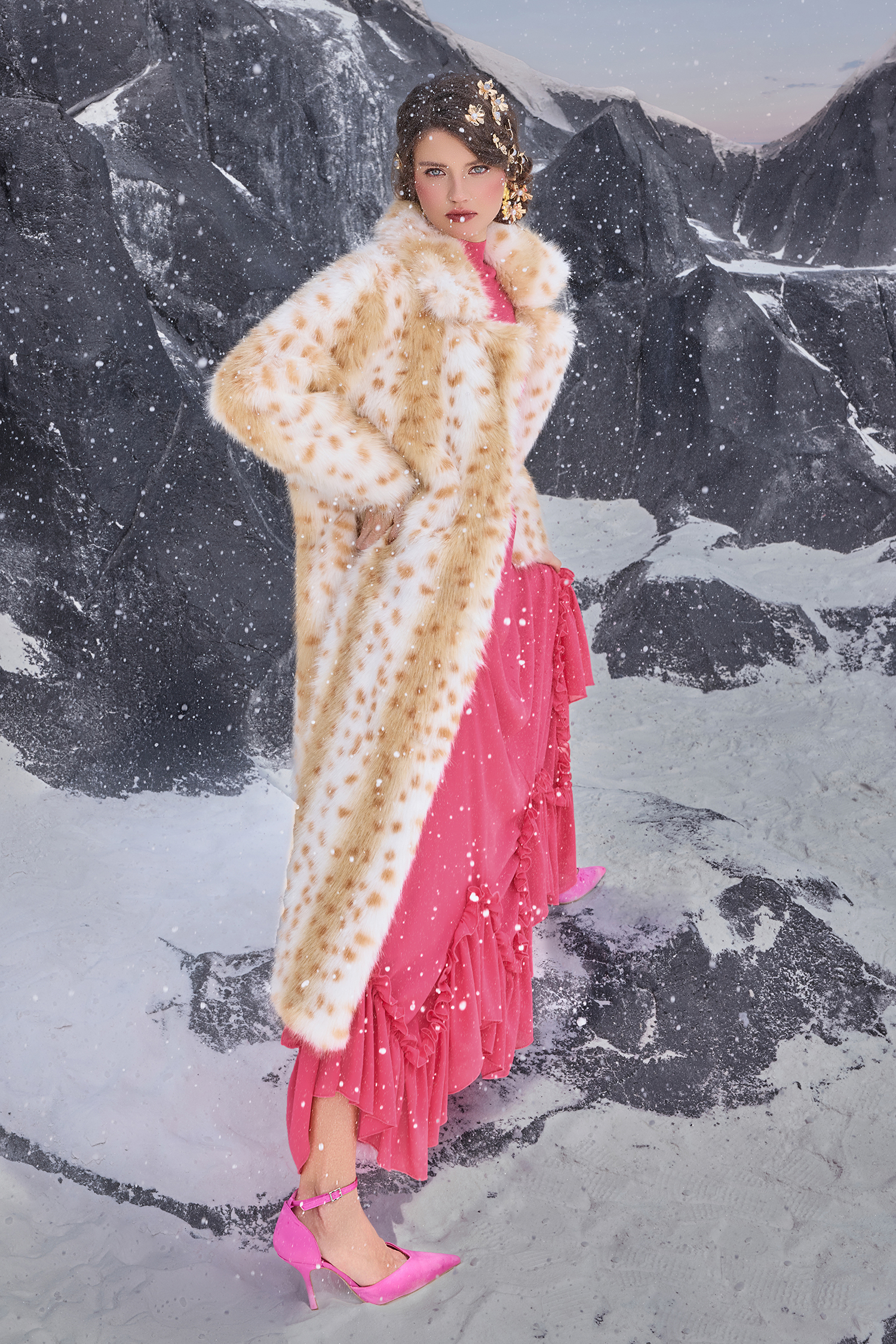 Faux Fur Fabric Long Sleeve Coat