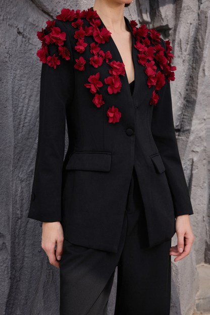 3D Flower V-Neck Top &  Loose Pants Set