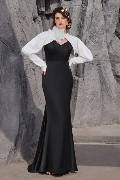 Satin Contrast Color Off-Shoulder 3D Flower Maxi Dress