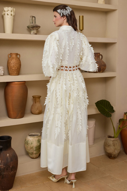 Mesh Embroidered Rhinestone Rivets Maxi Dress