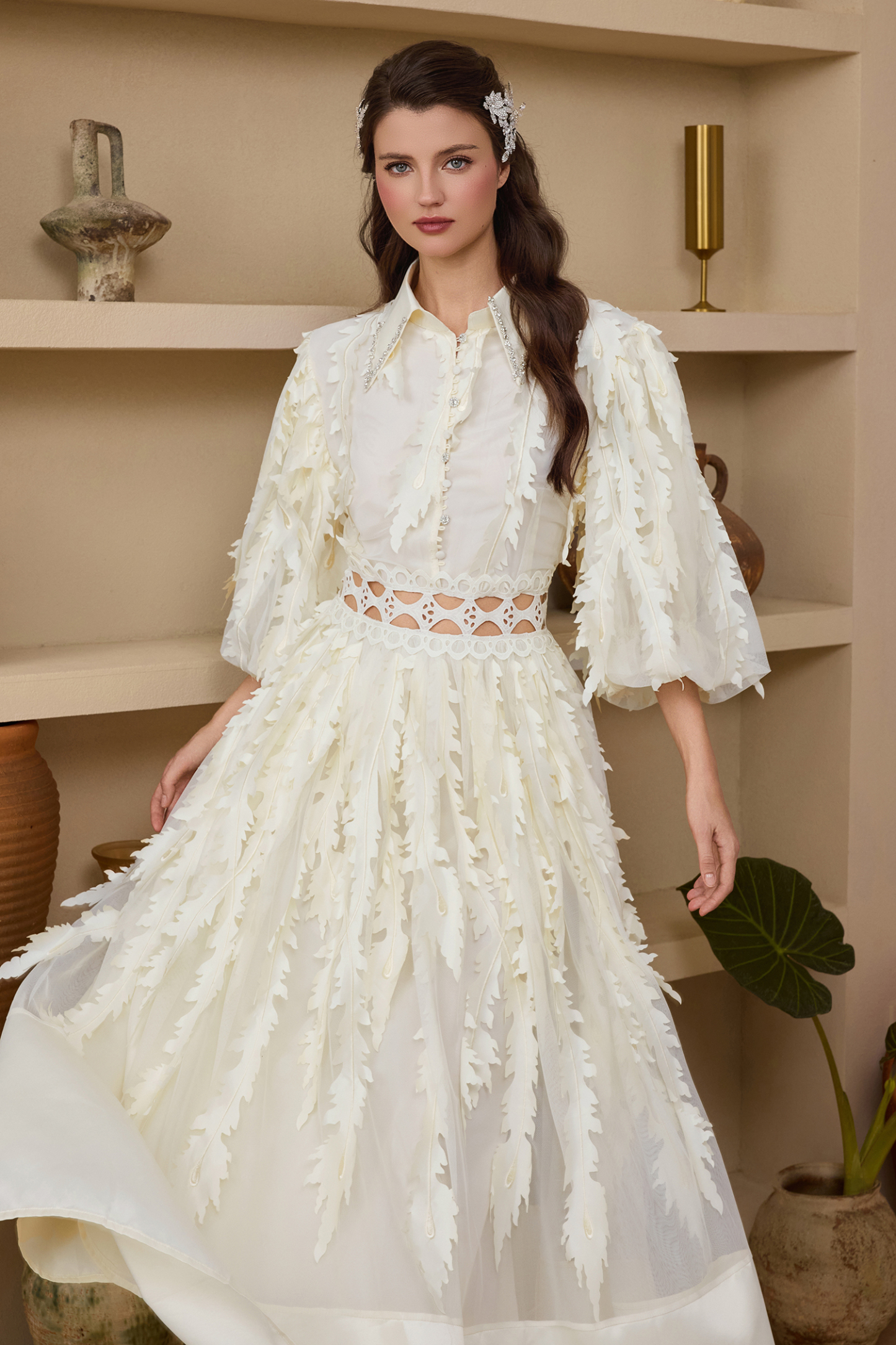 Mesh Embroidered Rhinestone Rivets Maxi Dress