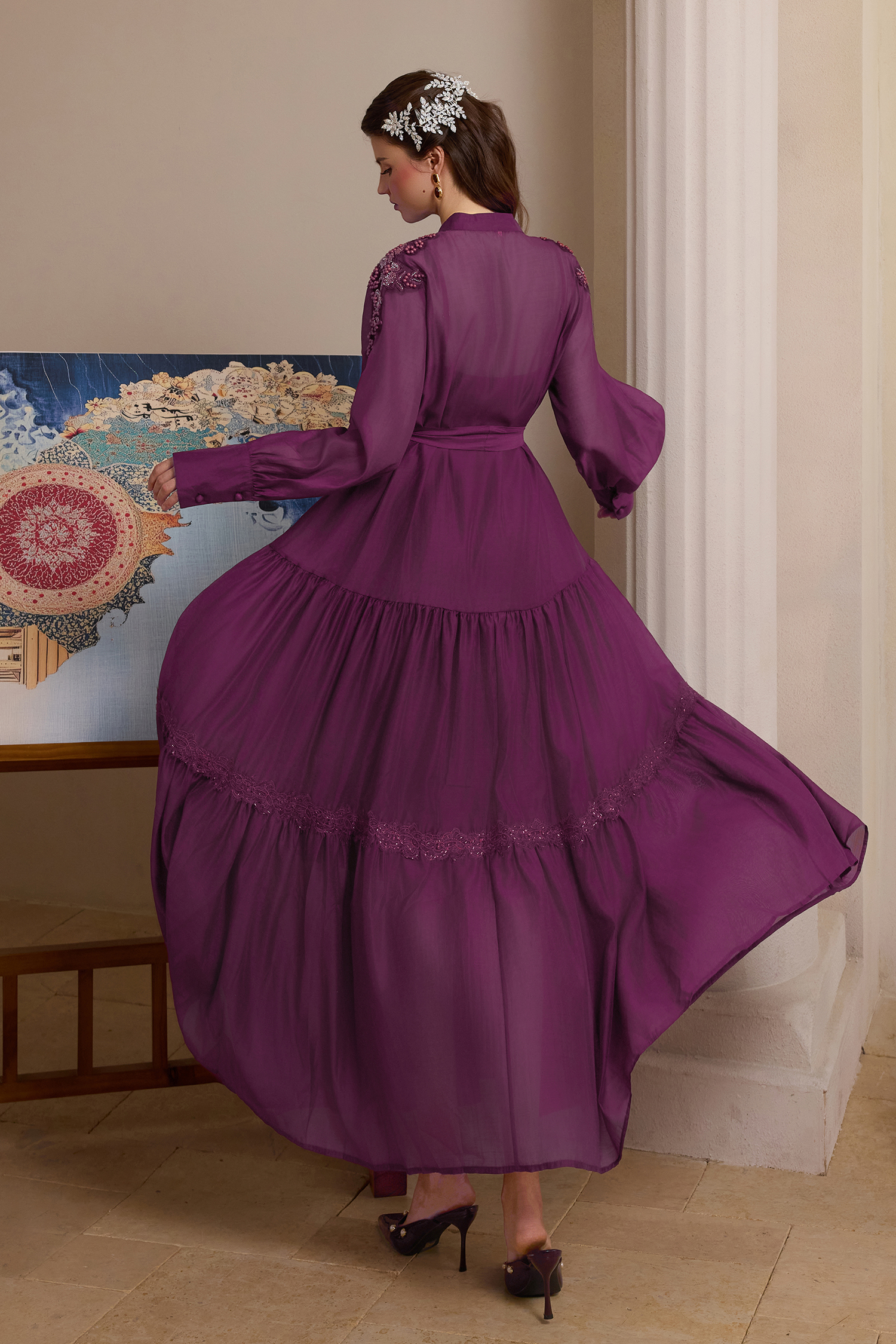 Rivet Single Breasted Midi Dress With Belt