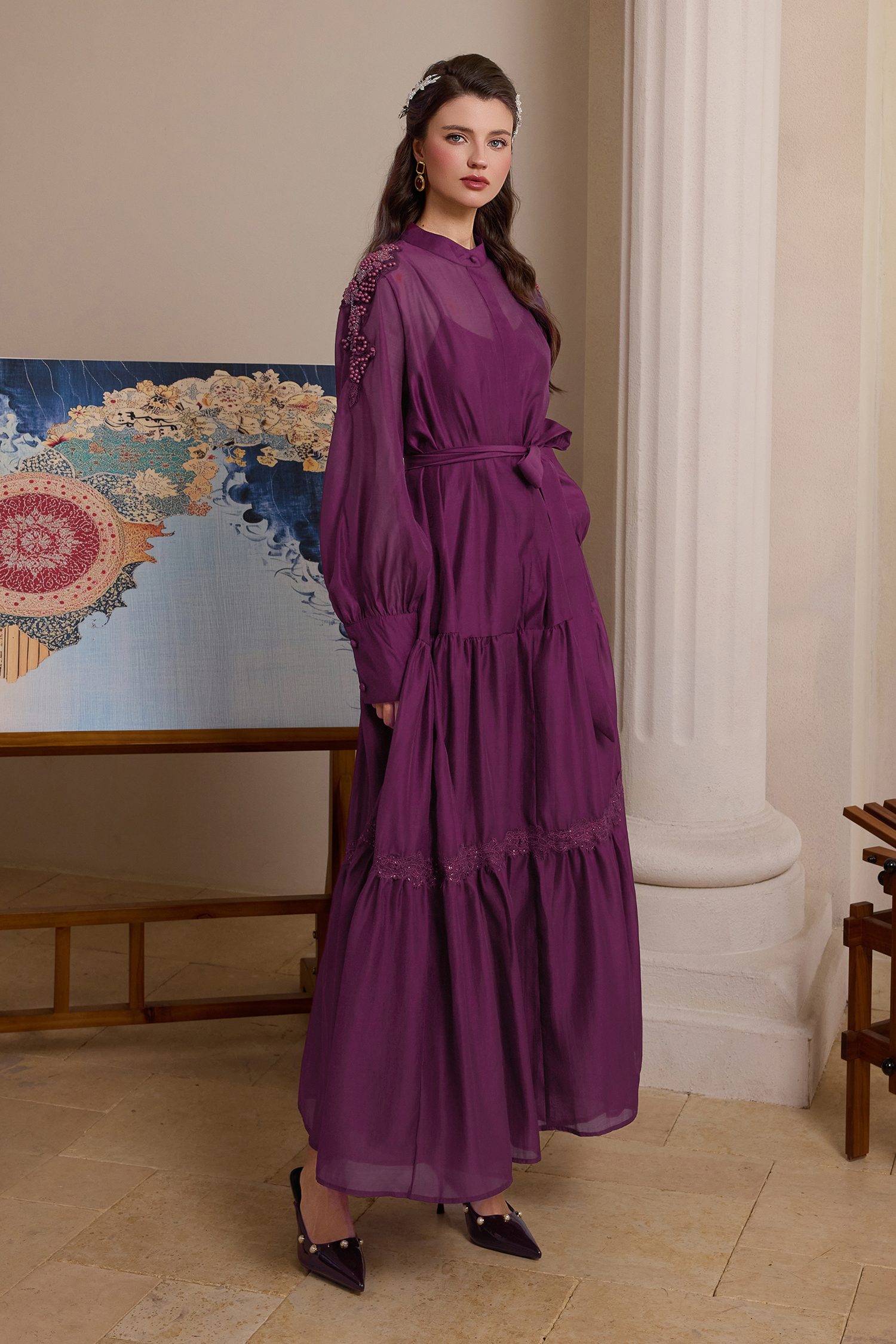 Rivet Single Breasted Midi Dress With Belt