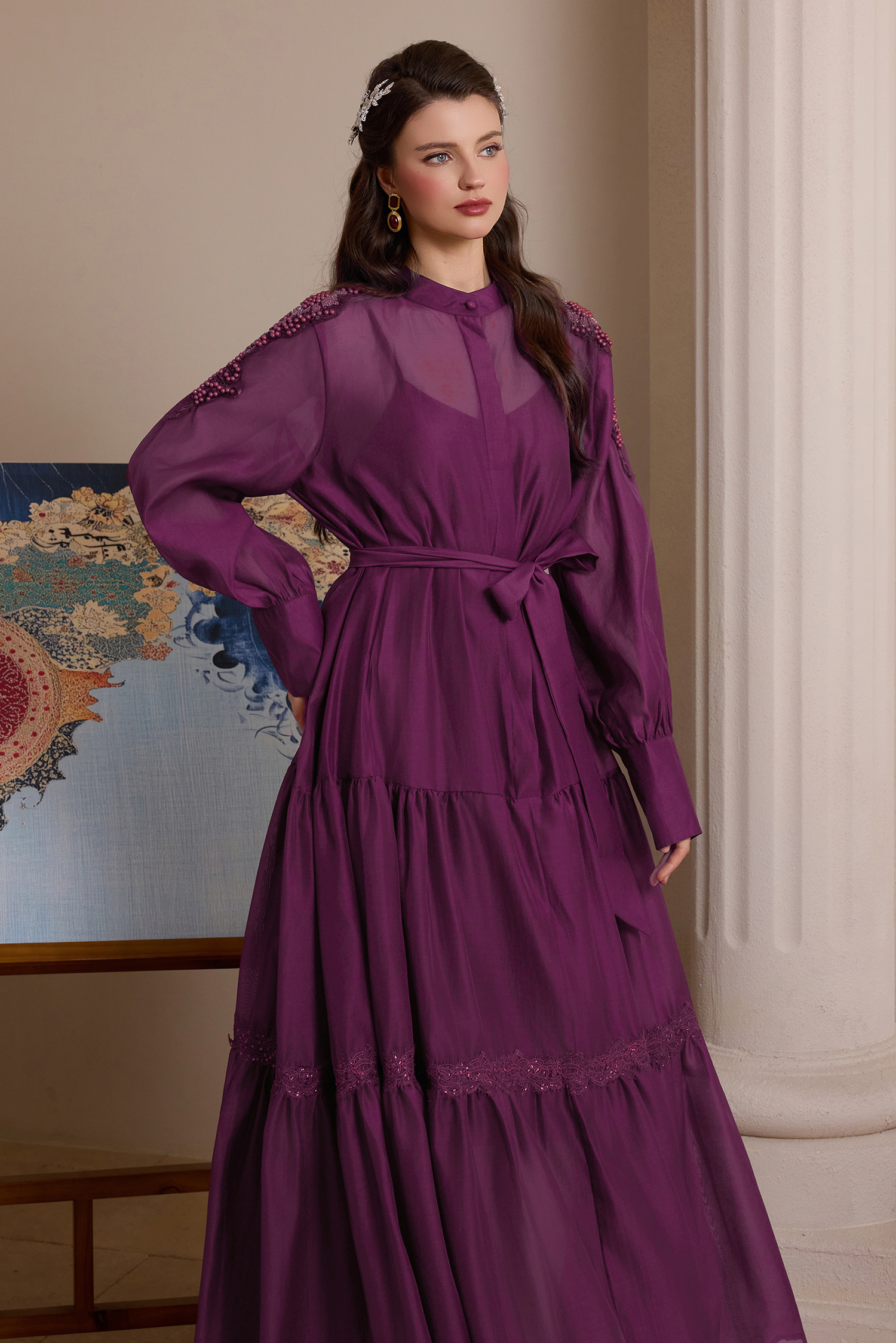 Rivet Single Breasted Midi Dress With Belt