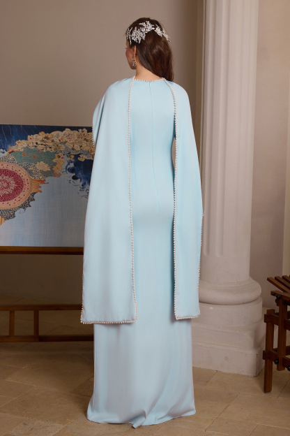 Solid Long Sleeve Faux Pearl Maxi Dress