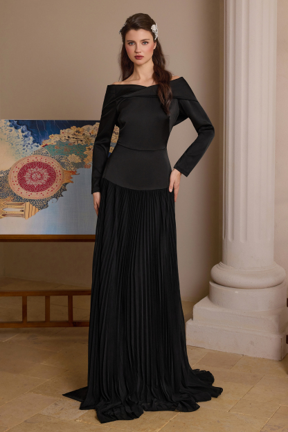 Satin Splicing Chiffon Pleat Maxi Dress