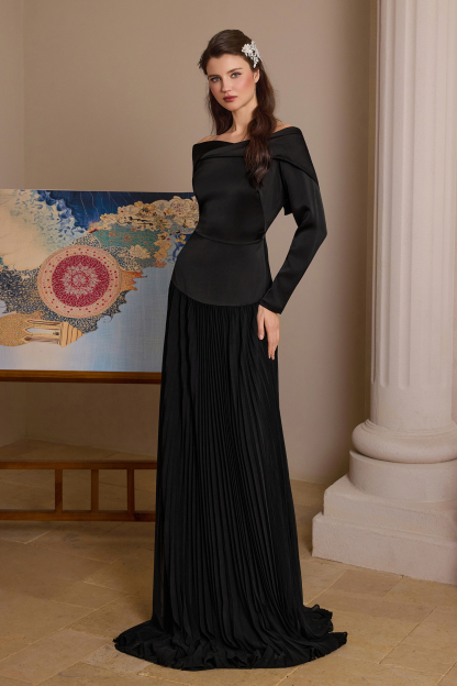 Satin Splicing Chiffon Pleat Maxi Dress