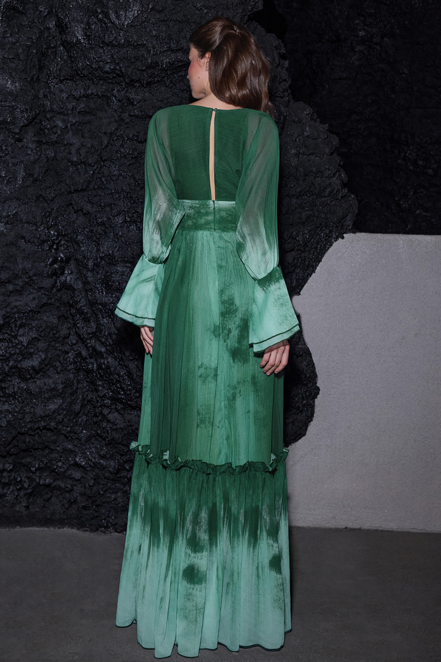 Ombre Chiffon Ruffle Maxi Dress