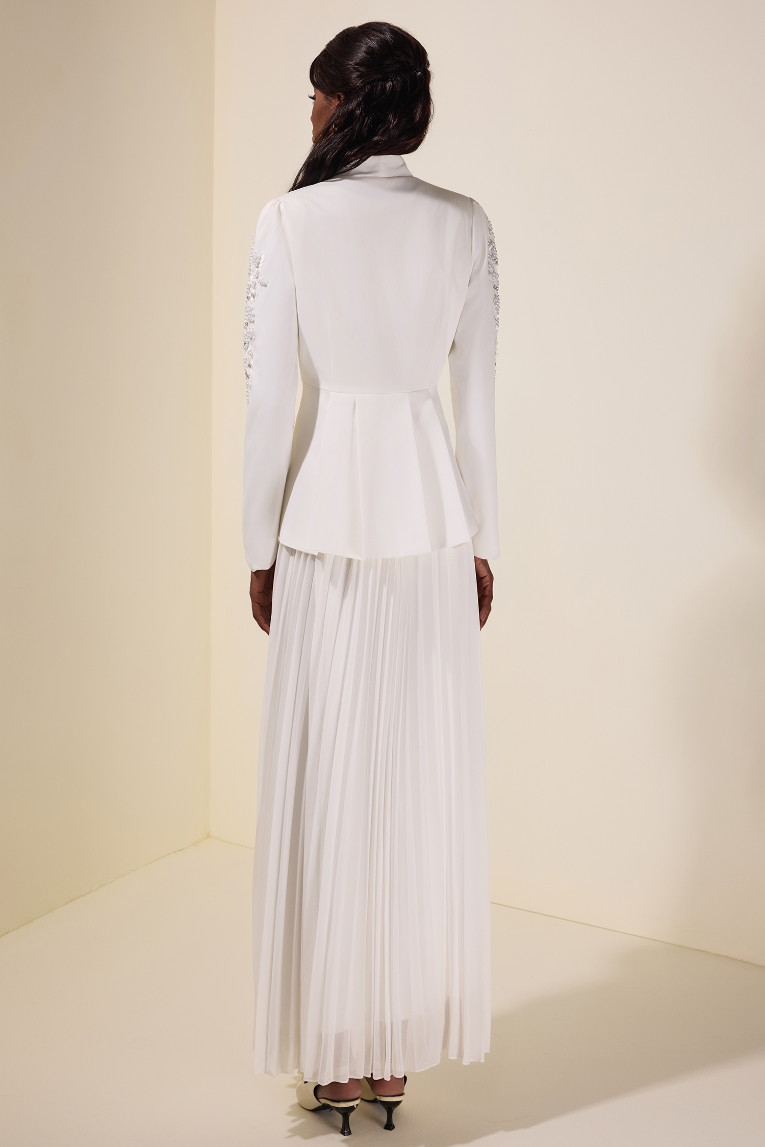 Chiffon Pleated Midi Dress With Nail Bead Embroidery Outerwear