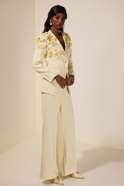 3D Flower V-Neck Top &  Loose Pants Set