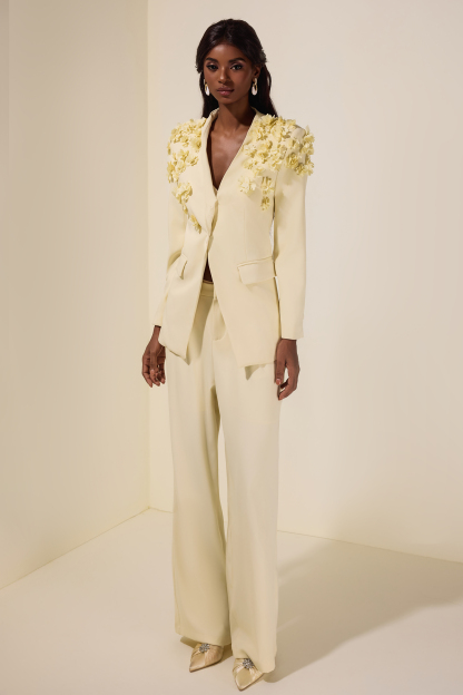 3D Flower V-Neck Top &  Loose Pants Set