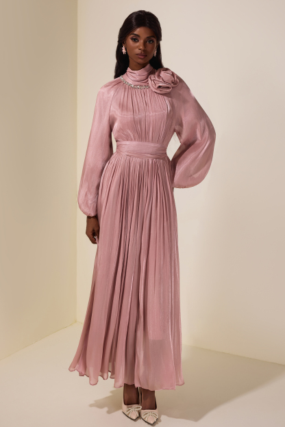 3D Flower Rhinestone Maxi Dress With Belt