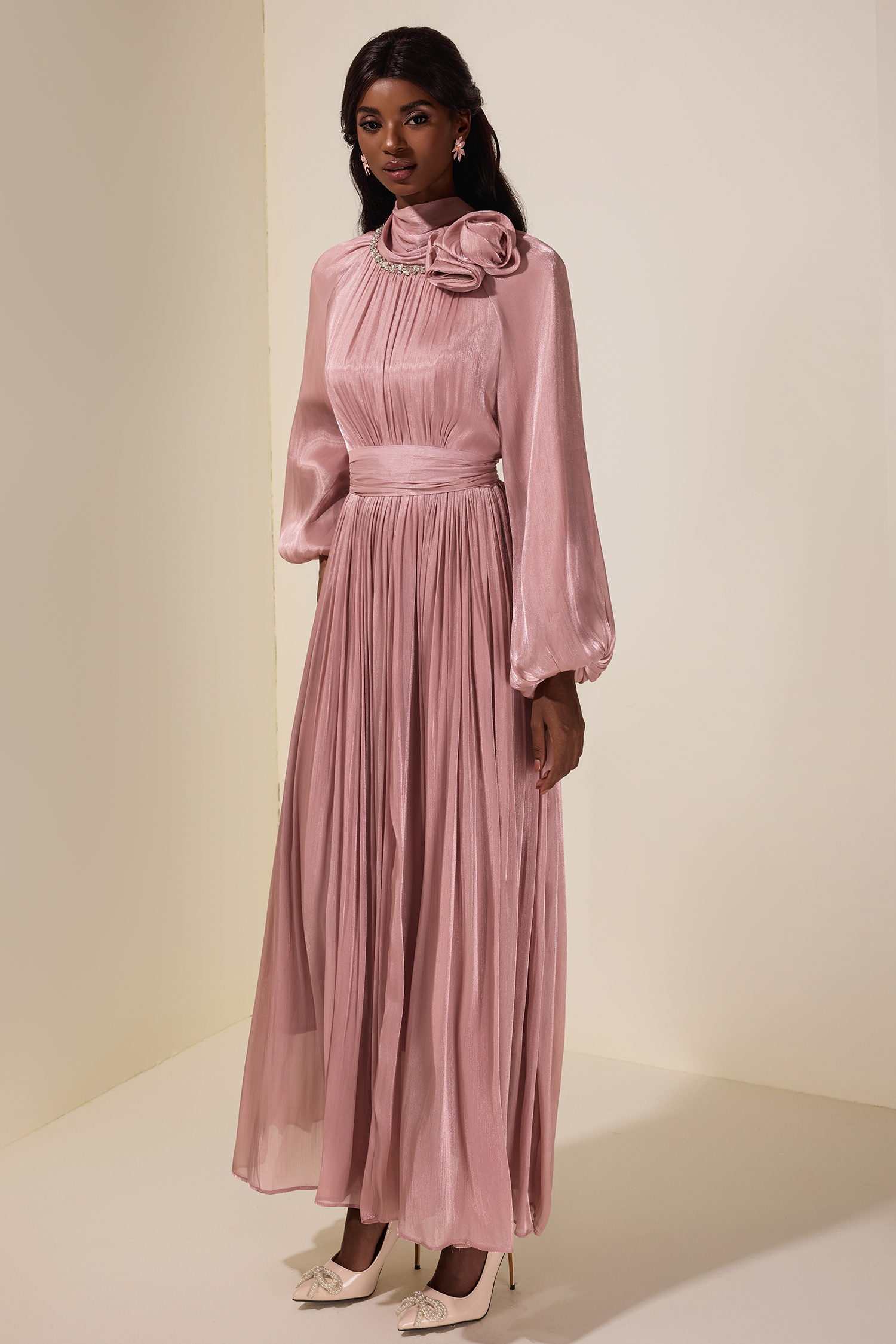 3D Flower Rhinestone Maxi Dress With Belt