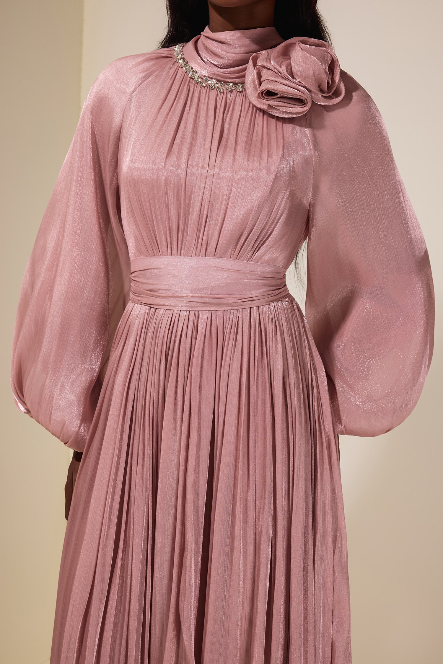 3D Flower Rhinestone Maxi Dress With Belt