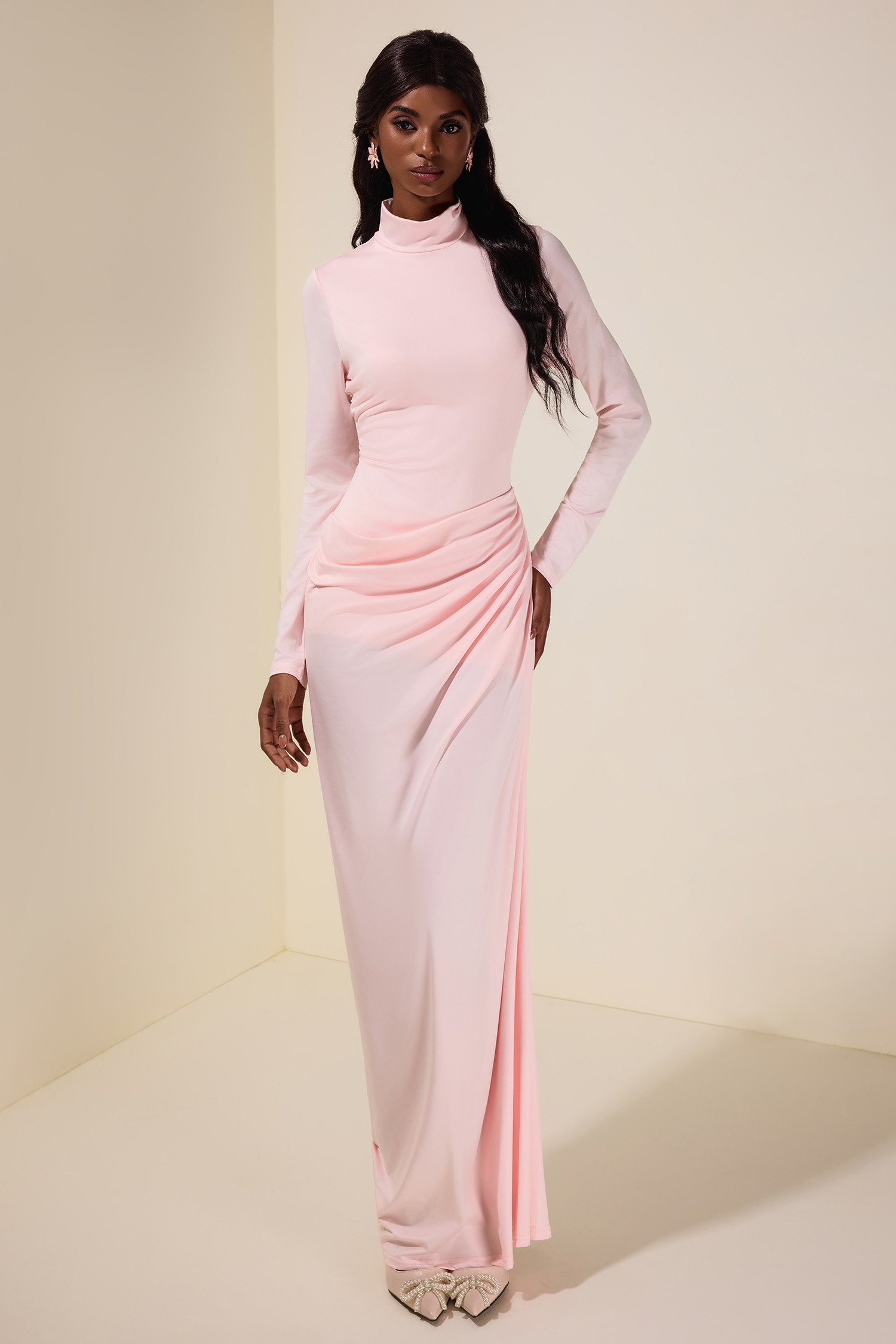 Jersey Gathering Long Sleeve Maxi Dress