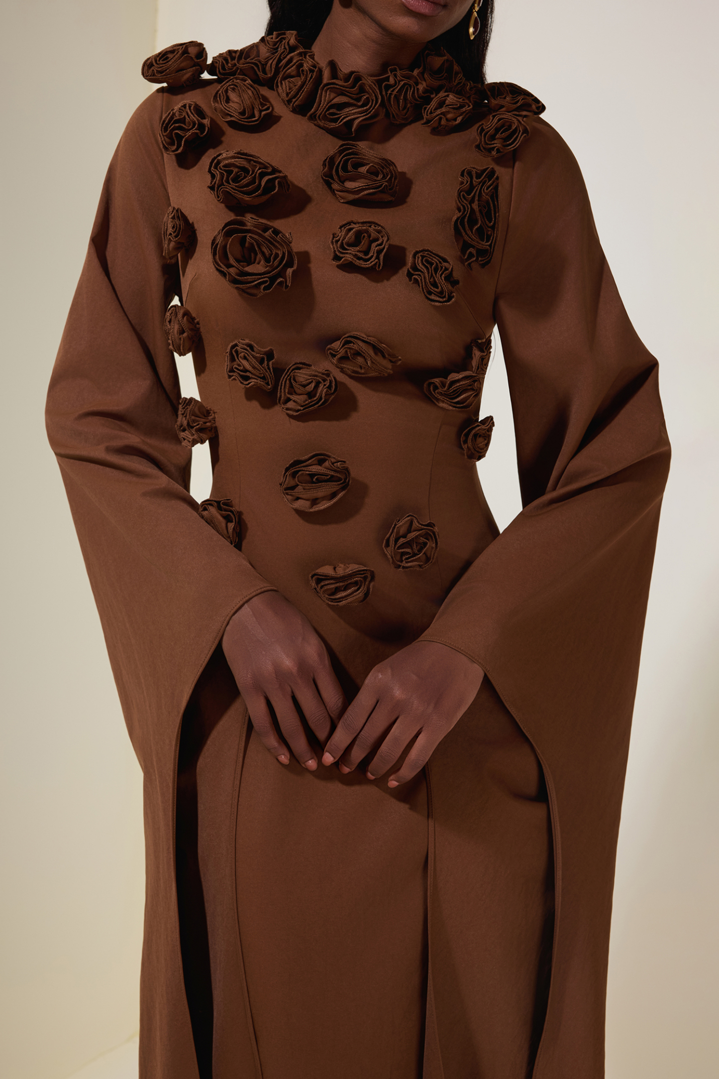 Solid 3D Flower Cape Sleeve Maxi Dress