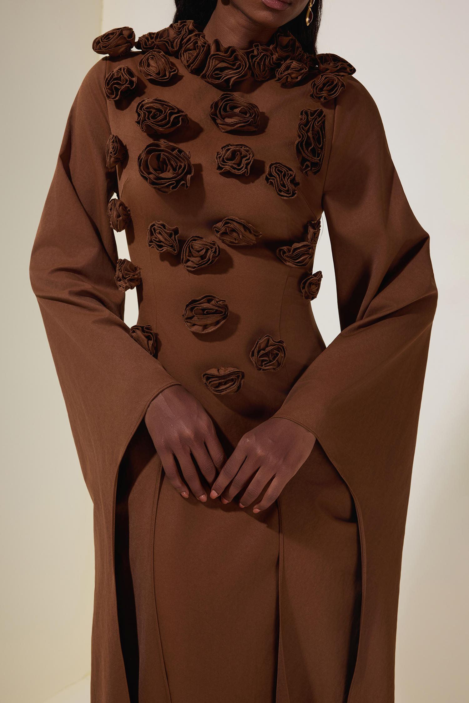 Solid 3D Flower Cape Sleeve Maxi Dress