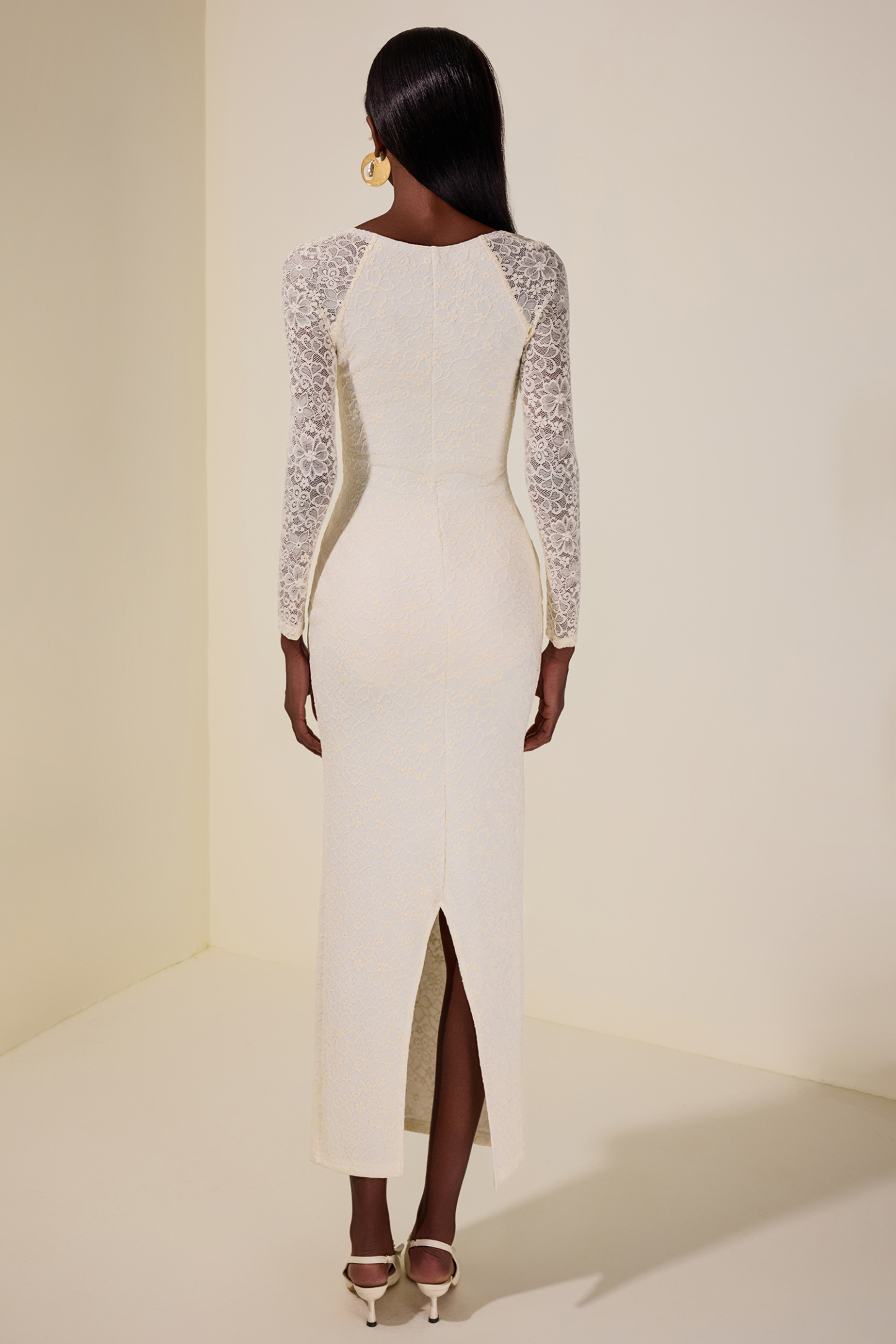 Lace Long Sleeve Slit Maxi Dress