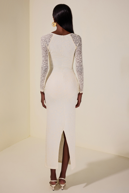 Lace Long Sleeve Slit Maxi Dress