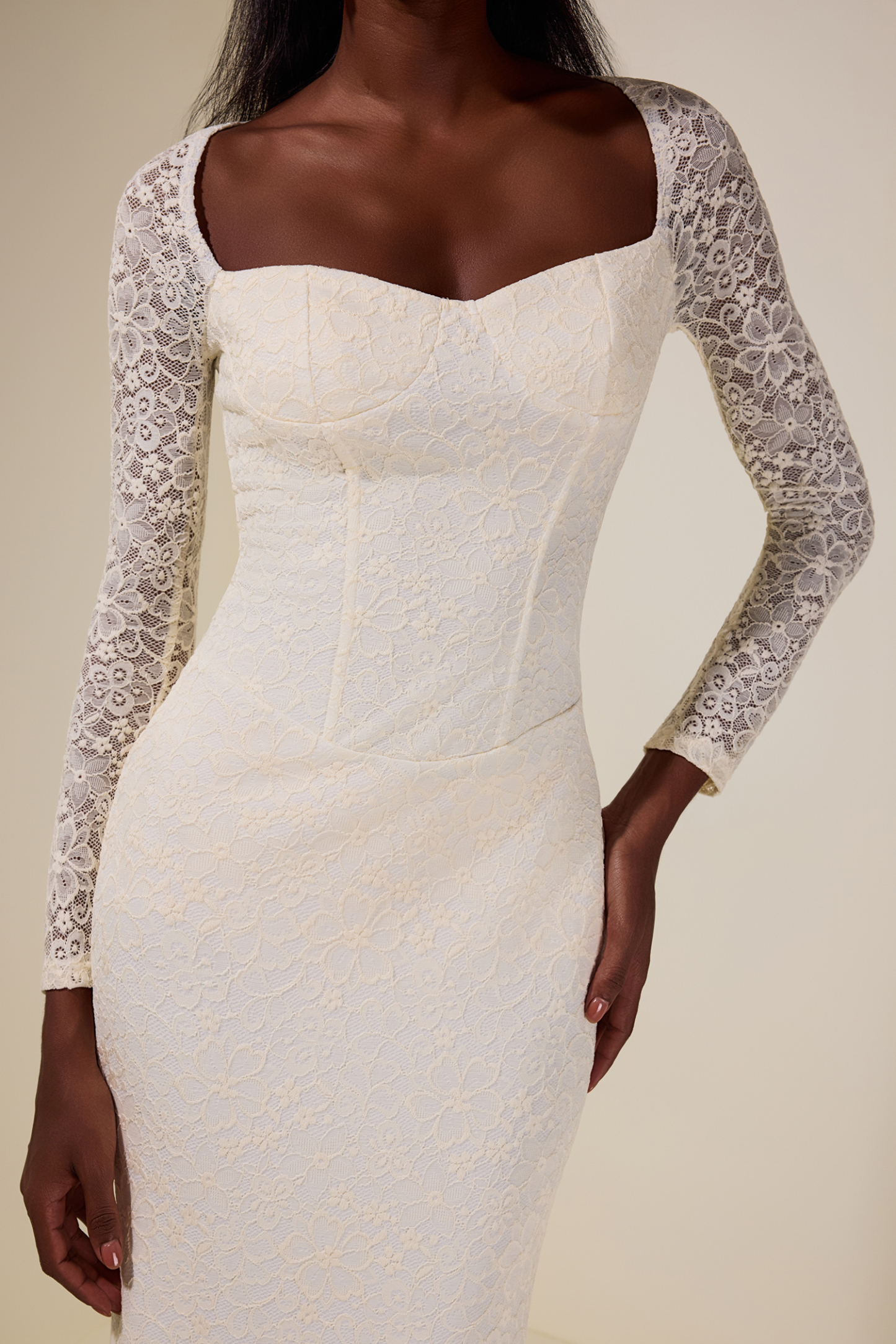 Lace Long Sleeve Slit Maxi Dress