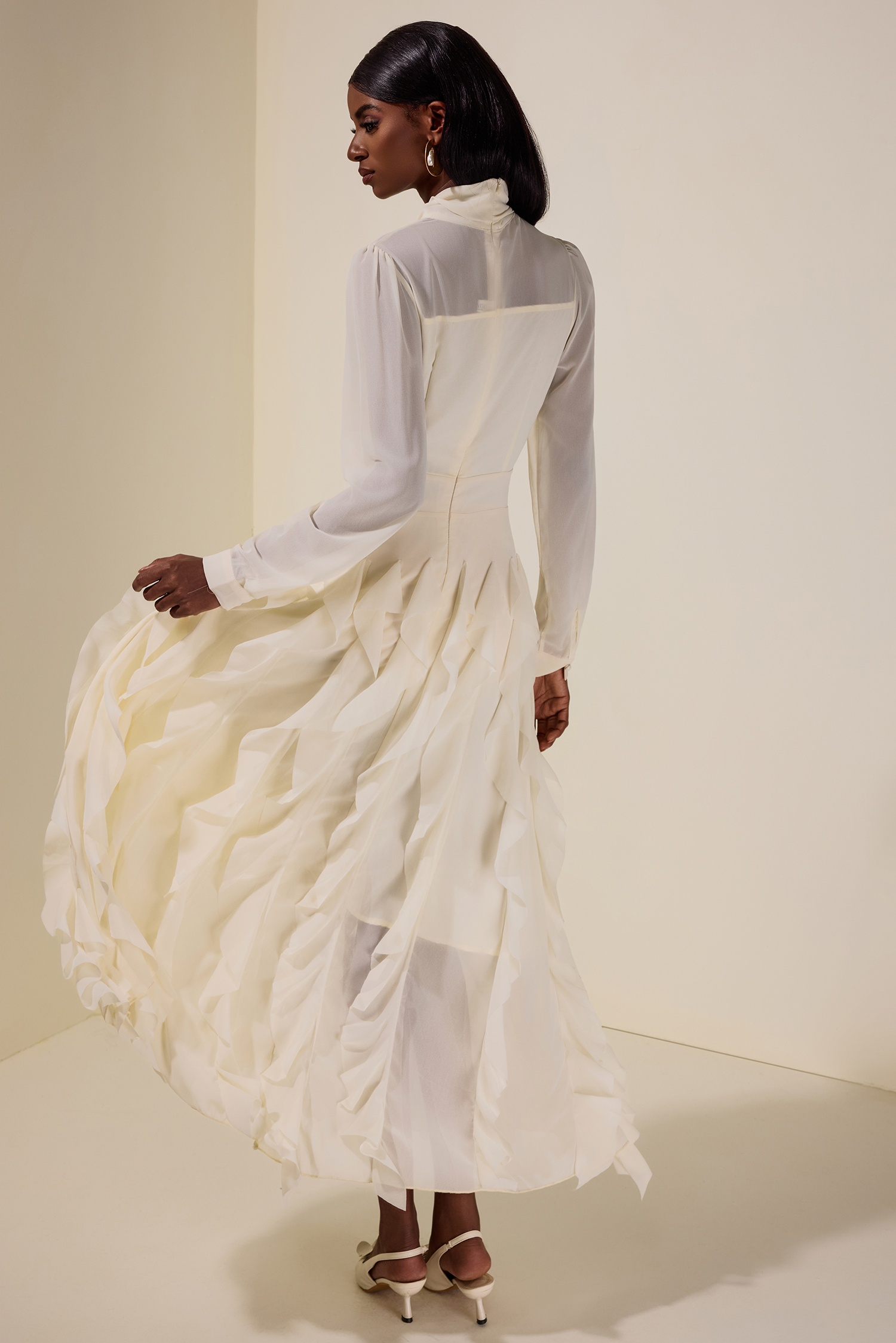 Chiffon Frill Beads Maxi Dress