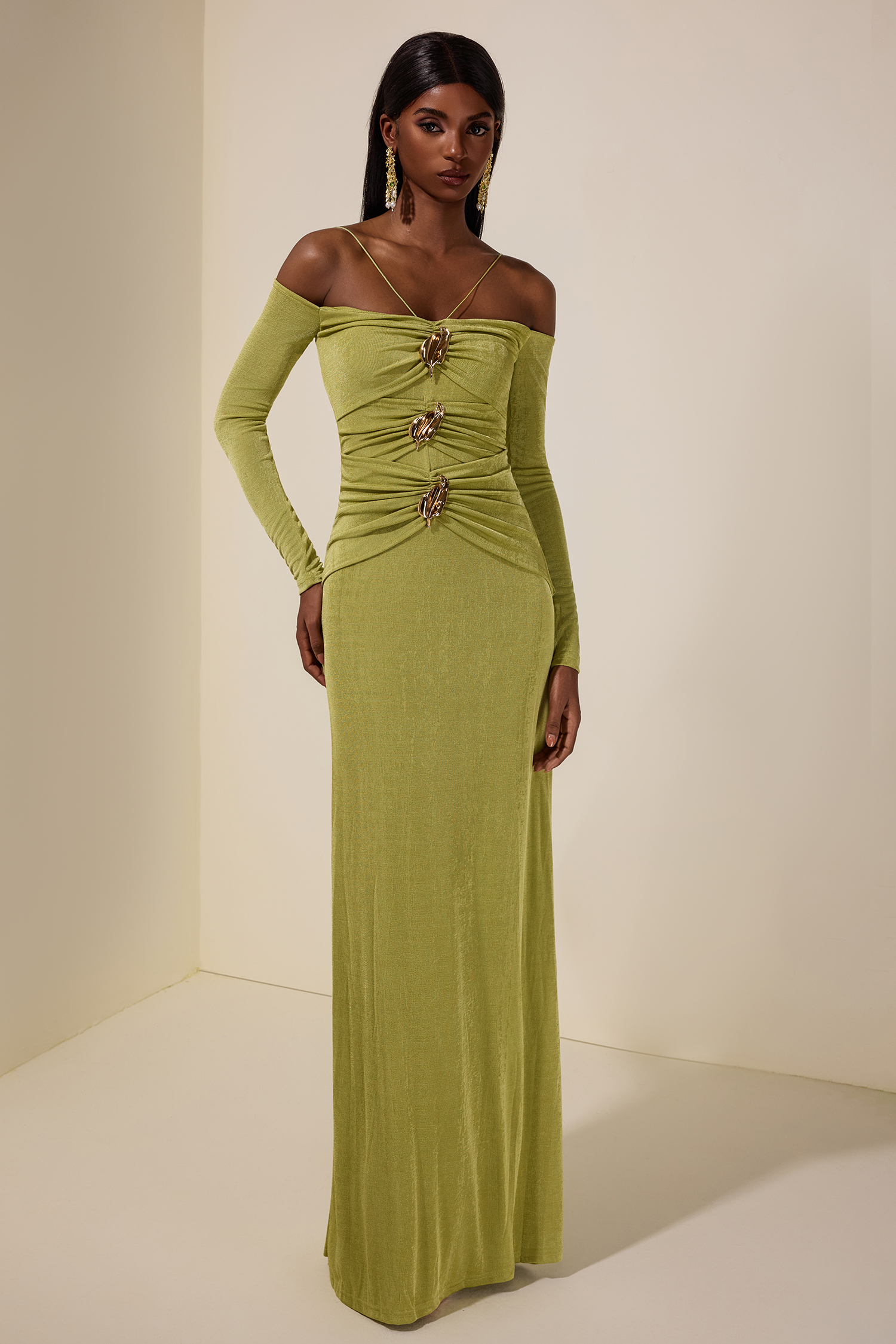 Jersey Metal Decorations Gathering Maxi Dress