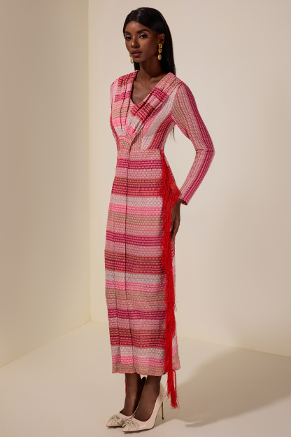 Crochet Gradient Color Tassel Midi Dress