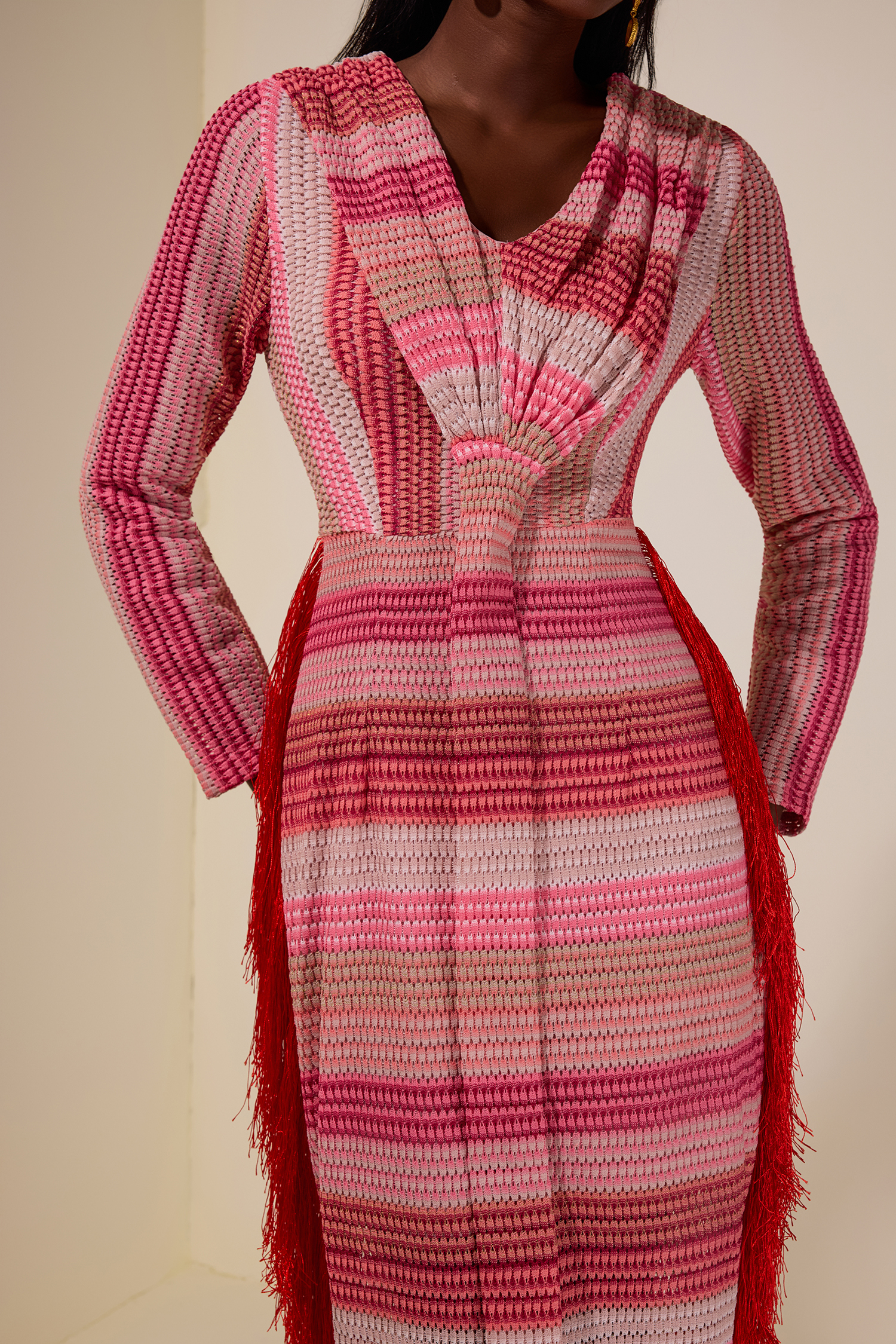 Crochet Gradient Color Tassel Midi Dress