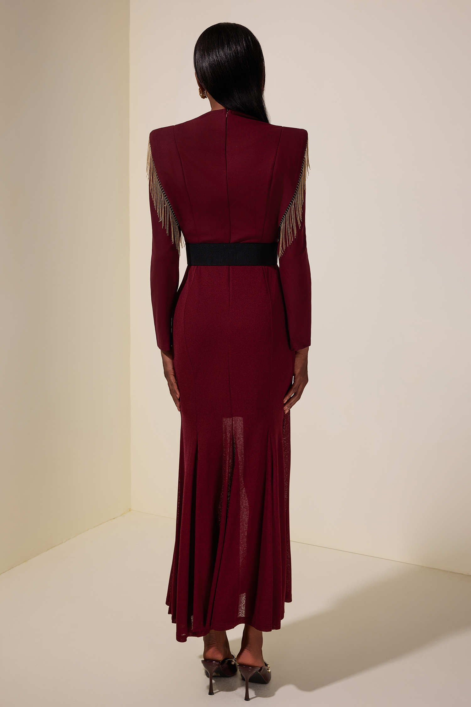 Jersey Tassel Maxi Dress With Belt