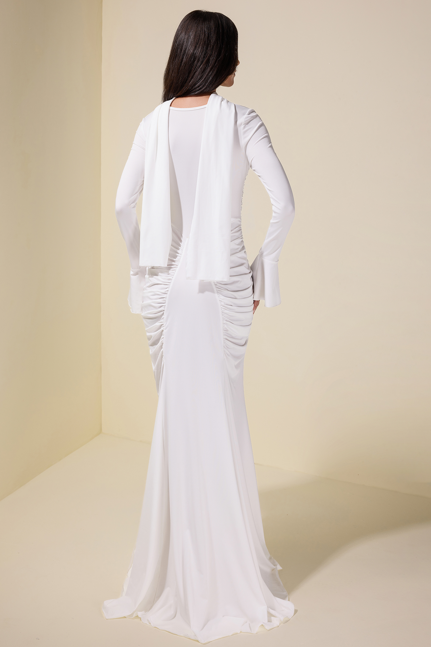 Jersey Gathering Long Sleeve Maxi Dress