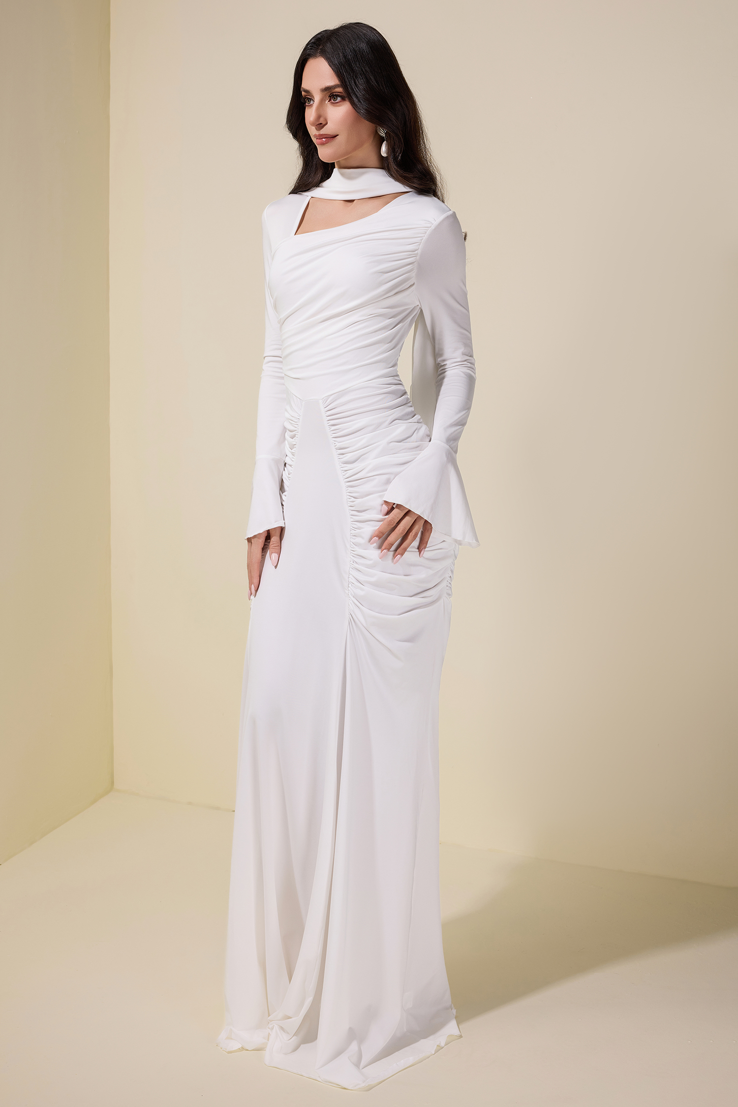 Jersey Gathering Long Sleeve Maxi Dress