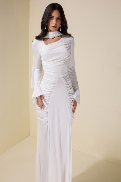 Jersey Gathering Long Sleeve Maxi Dress