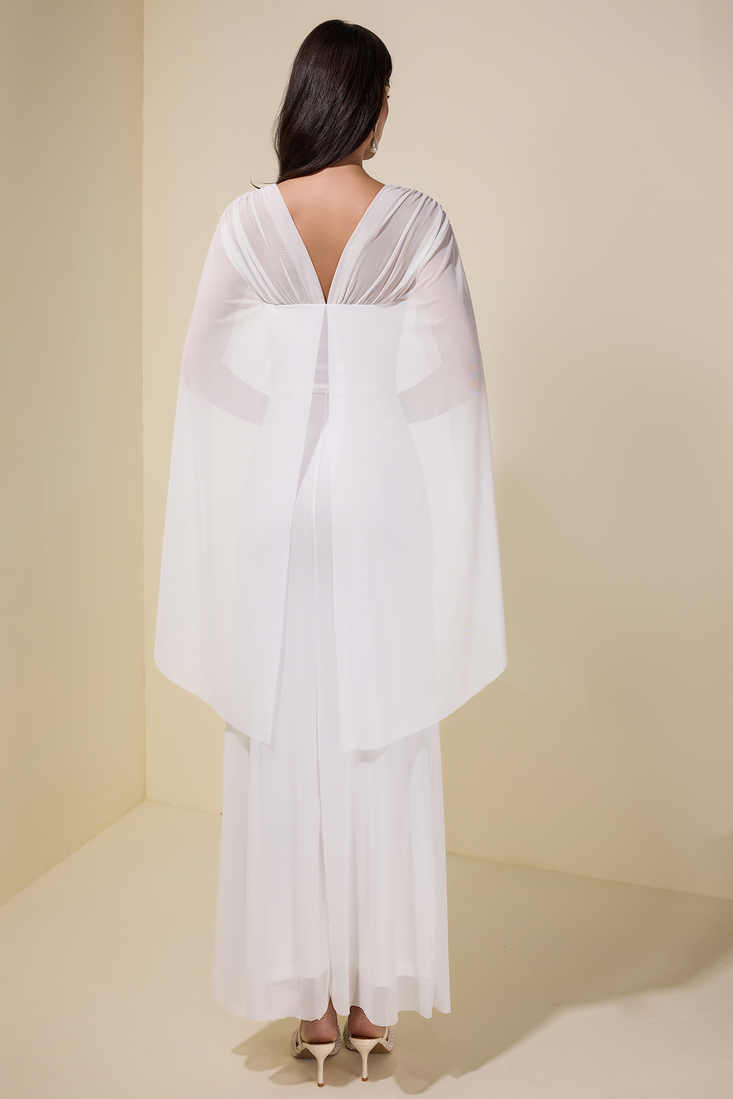 Mesh Cape Sleeve Metal Decorations Maxi Dress