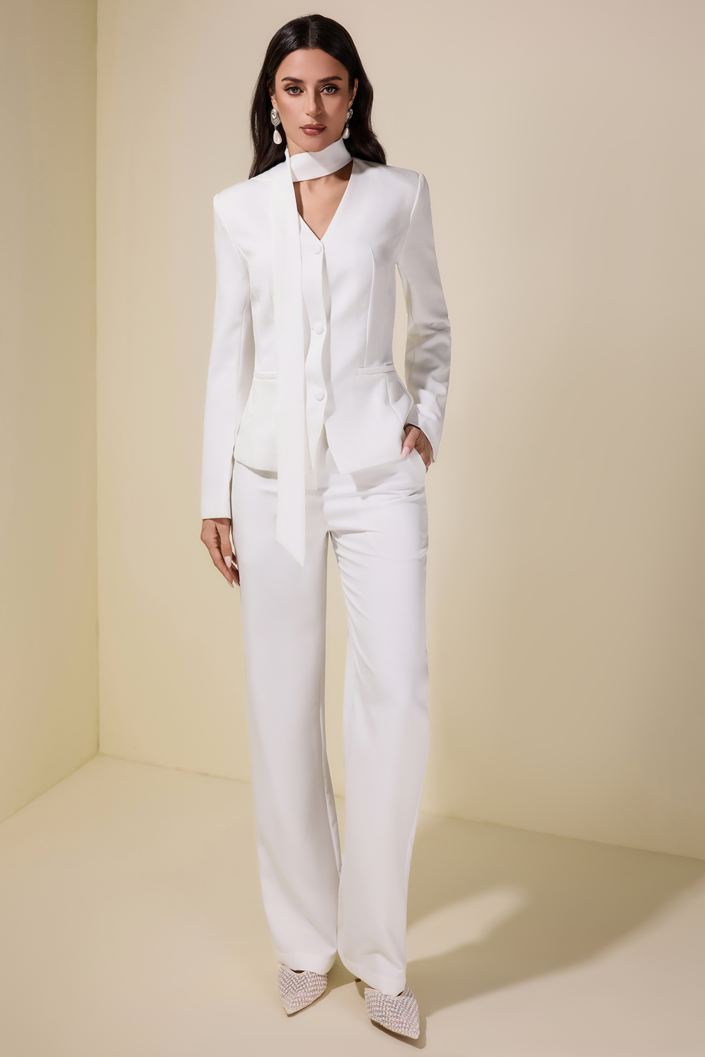 Solid Button Blazer & Pants Set