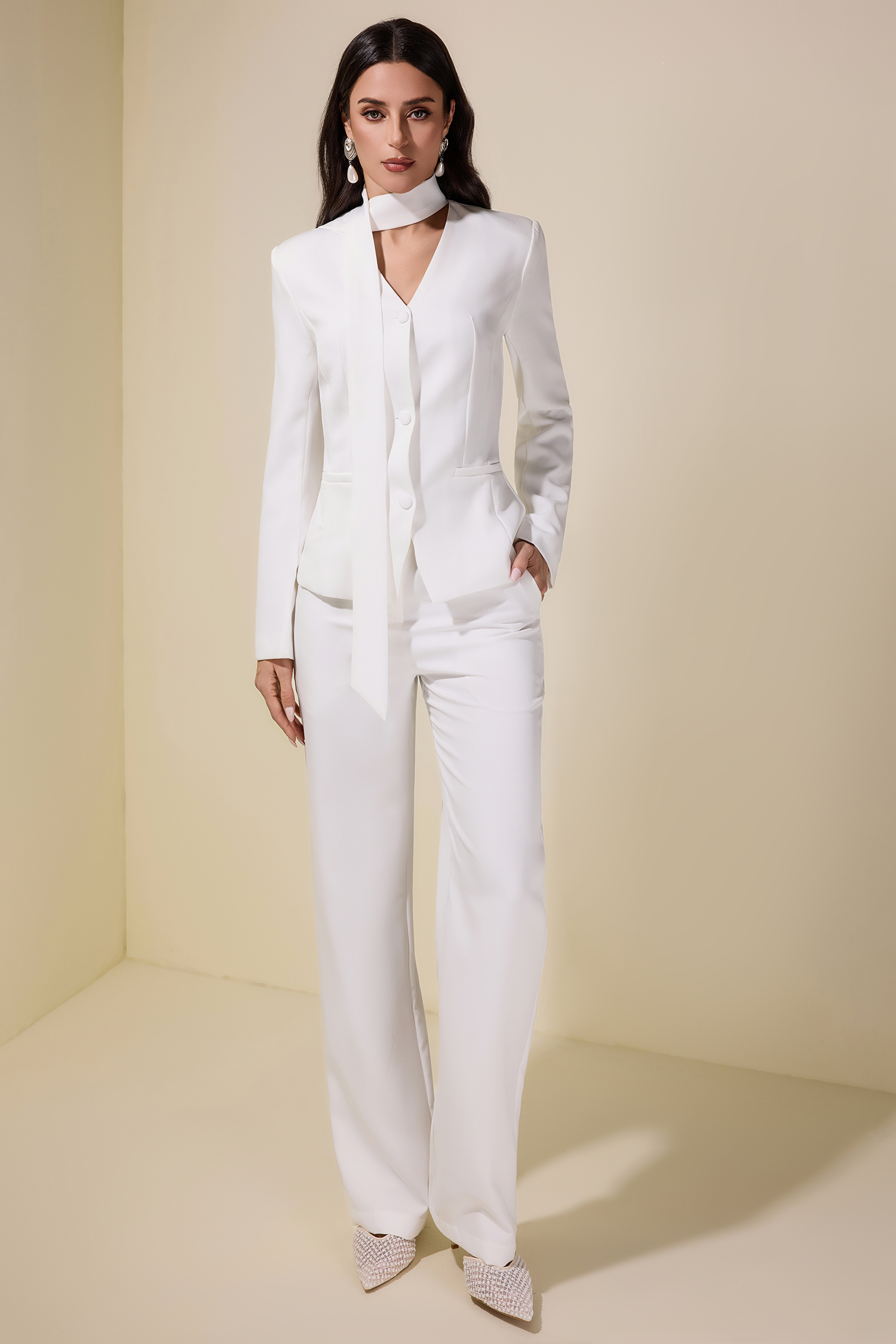 Solid Button Blazer & Pants Set