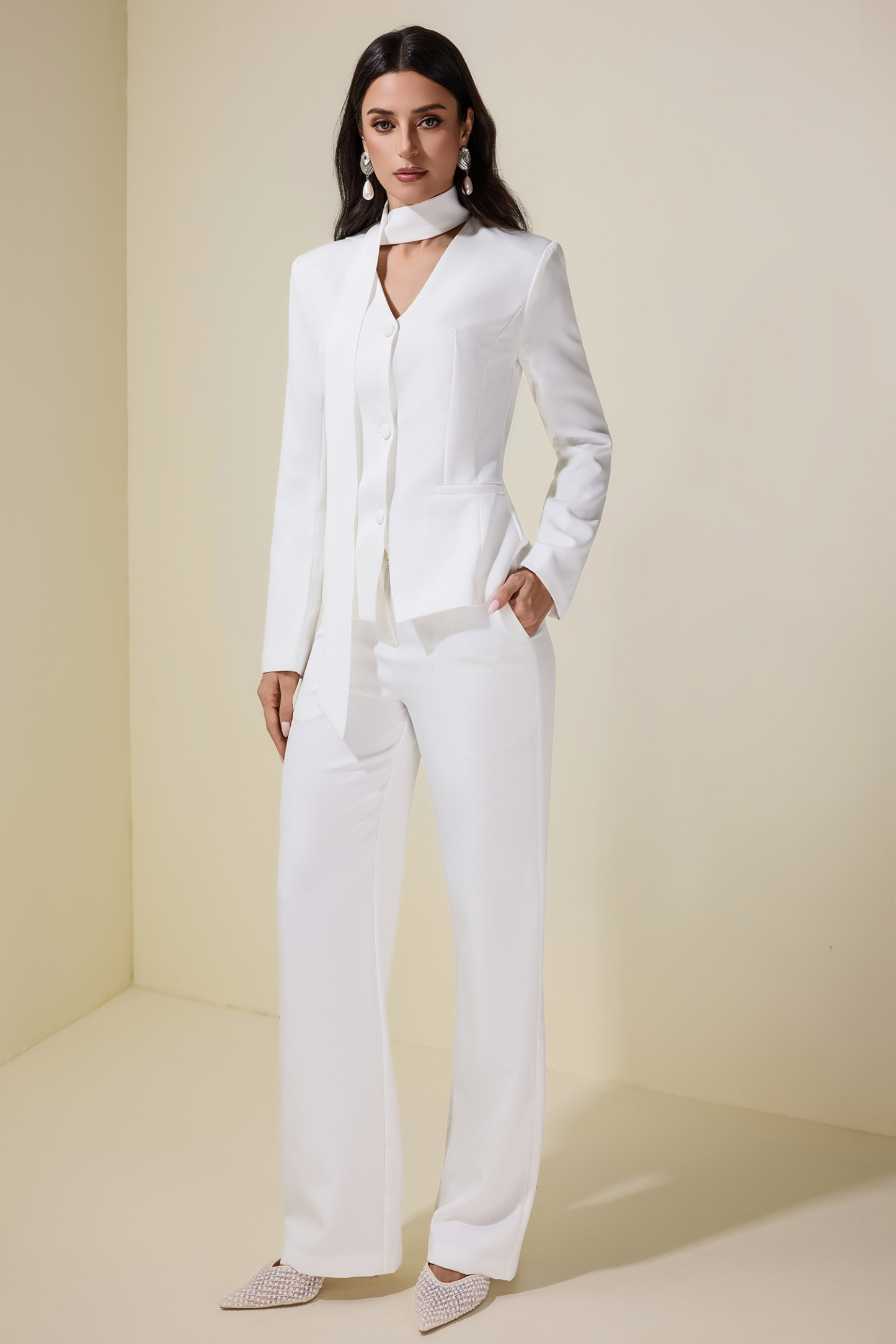 Solid Button Blazer & Pants Set