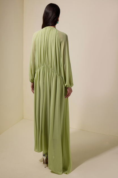 3D Flower Chiffon Raglan Sleeve Maxi Dress